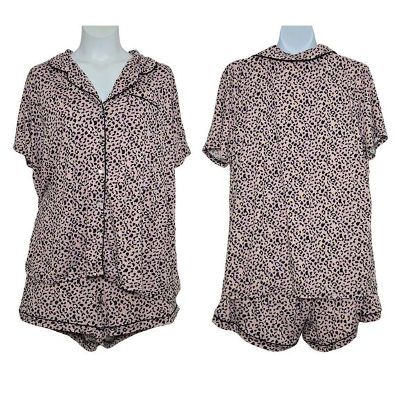 ninexis Leopard Print Button Down Two Piece Pajama Short Set Size 3X NWT - Picture 1 of 3